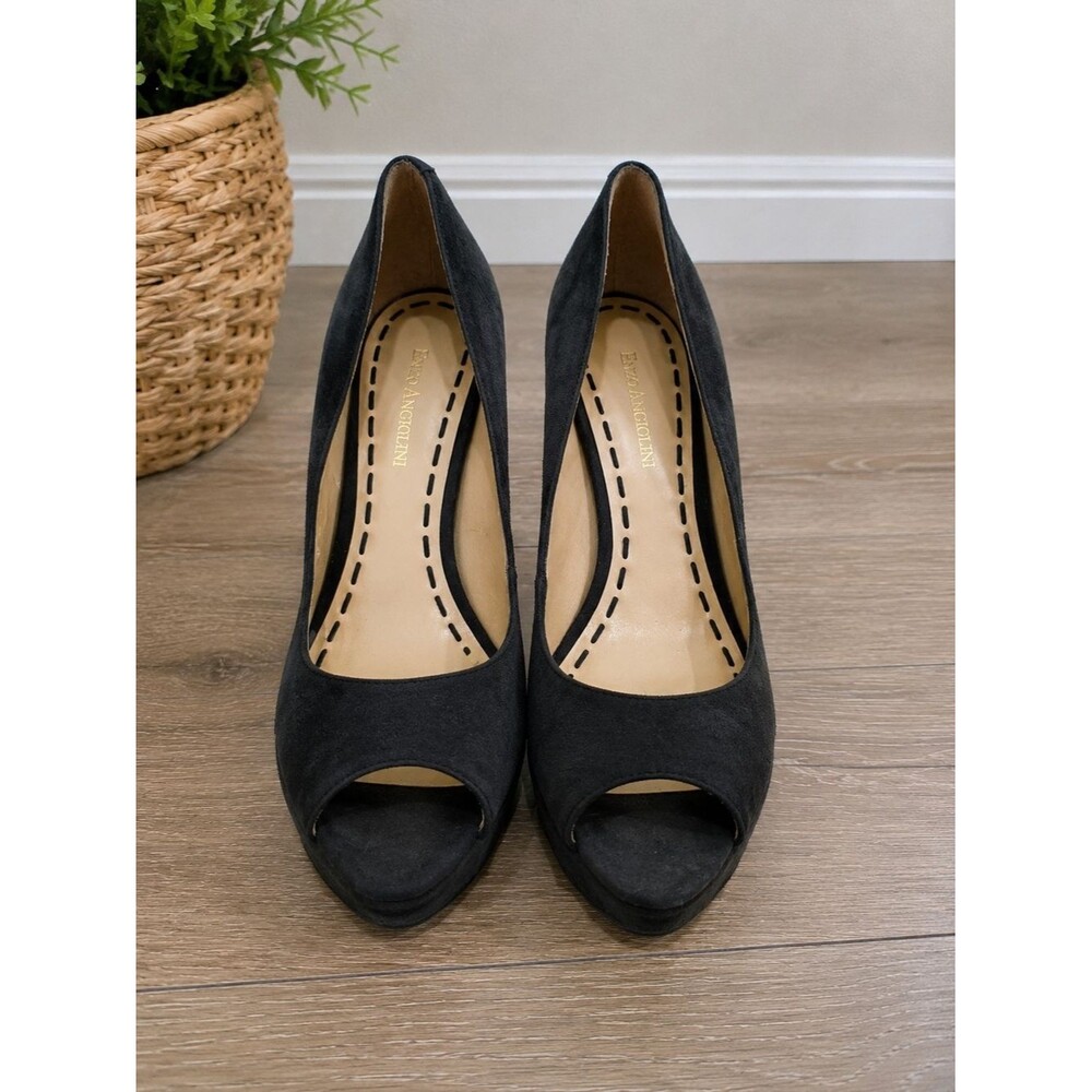 Enzo Angiolini Gray Peep-Toe Suede Pumps